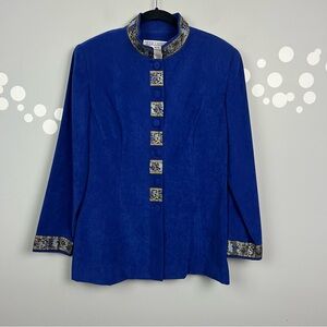 Vintage Jessica Howard Embroidered Mandarin Collar Jacket 6P Blue